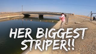 She Caught Her Personal Best Striper!! Catch and Cook! | Aqueduct Fishing | Delta Mendota Canal |