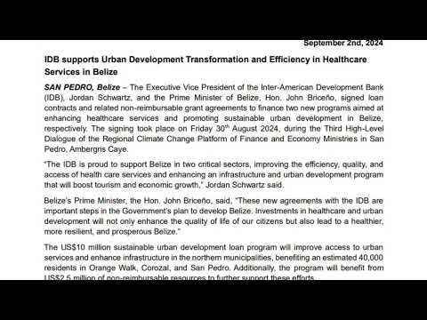 IDB and Government Sign $10M Loan for Healthcare and Urban Development