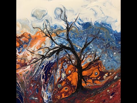 Fluid Art acrylic pouring with swiping and drawing. #irmgardart