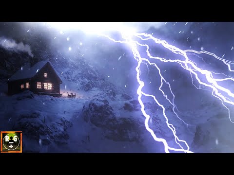 Winter Thunderstorm Sounds | Strong Wind and Snow Rain with Powerful Thunder & Lightning Atmosphere
