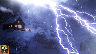Winter Thunderstorm Sounds | Strong Wind and Snow Rain with Powerful Thunder &amp; Lightning Atmosphere