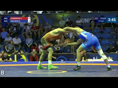 1/4 FS - 65 kg: G. ELBAKIDZE (GEO) v. S. KAZYRYK (RUS)
