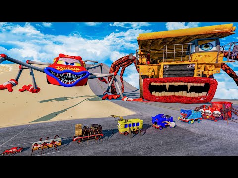 ALL MONSTERS Big & Small vs Downhill Jump with NEW BUS HOUSE EATER & Truck Sonic BeamNG.Drive