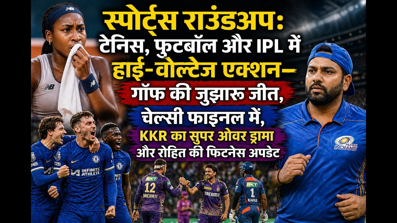 टेनिस से क्रिकेट तक बड़ी खबरें—गॉफ की जुझारू जीत, चेल्सी फाइनल में, IPL में रोमांच चरम पर