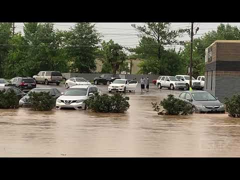 07-19-2021 Hueytown, AL - Submerged Vehicles and Water Flowing Over Roadway