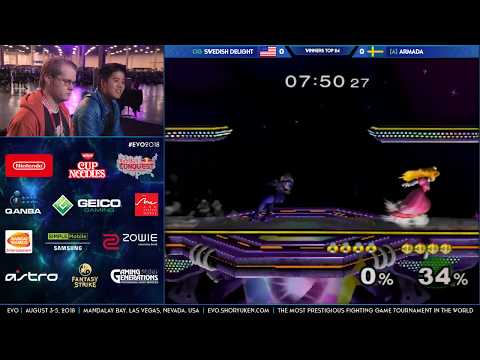 EVO 2018 - Swedish Delight (Sheik) vs Armada (Peach, Fox) - Winners Round 1 - SSBM