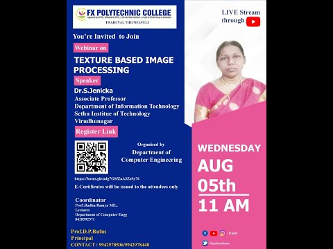 TEXTURE BASED IMAGE PROCESSING || TALK BY Dr.S.JENICKA || LIVE WEBINAR || FX POLY ||
