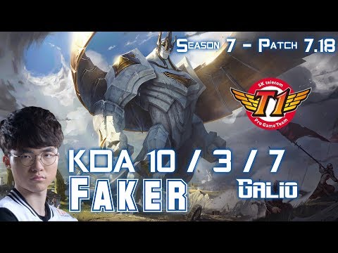 SKT T1 Faker GALIO vs YASUO Mid - Patch 7.18 KR Ranked