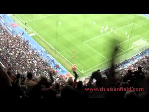 Liverpool fans celebrate Yossi Benayoun's header at Bernabeu