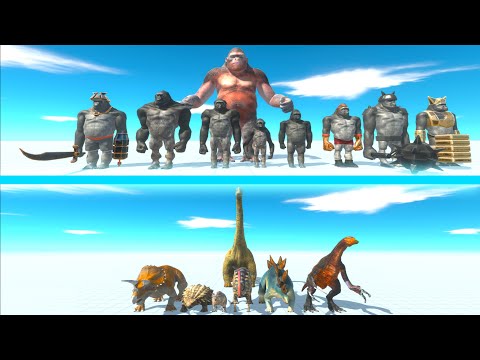 MUTANT PRIMATES Team vs HERBIVORE DINOSAURS Team - Animal Revolt Battle Simulator ARBS