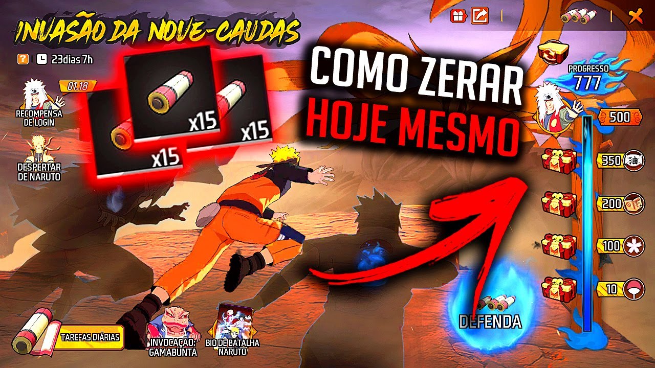BUG COMO COMPLETAR RÁPIDO NOVO EVENTO NARUTO! JIRAIYA GRÁTIS INVASÃO DA NOVE CAUDAS FREE FIRE ff