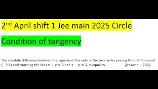 The absolute difference between the squares of the radii of the two circles passing through the