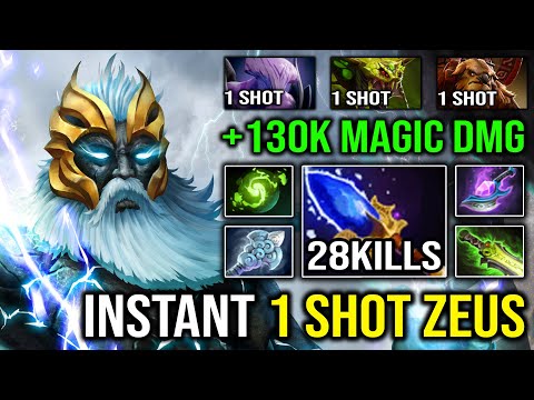 WTF +130K DAMAGE Magical Thunder Zeus Instant 1 Shot Everyone with LEVEL 30 Wind Waker God Dota 2