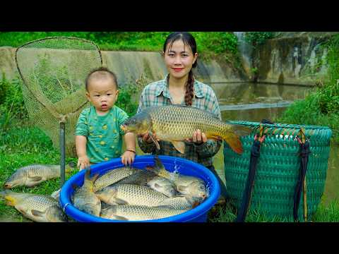 How to catch giant fish in the wild - Single mother cooking and simple lifestyle
