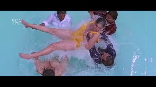 Enemies Attacks On Raveendar Maan In Swimming Pool | Devaraj | Choo Baana Kannada Movie Scene
