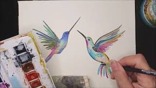 Kolibri in Aquarell mit dem HAPPY ART Online Malstudio