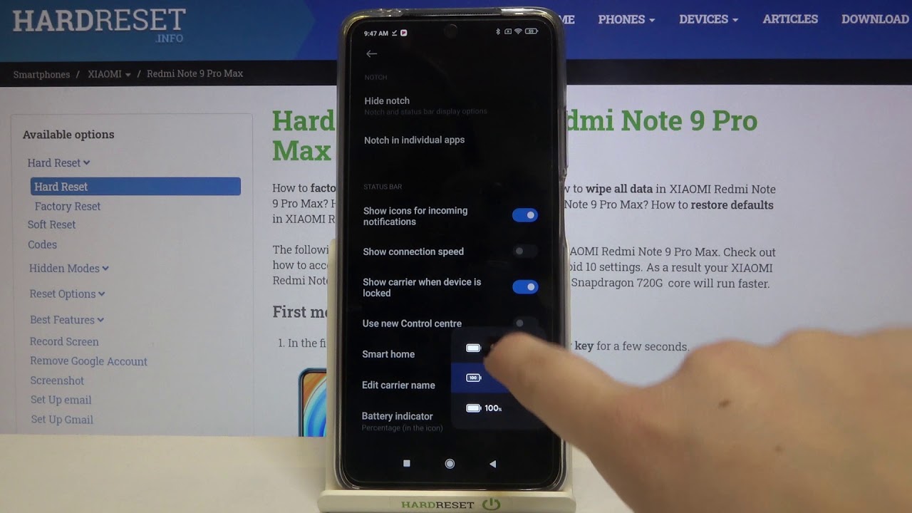 XIAOMI Redmi Note 9 Pro Max – Check Current Battery Level & Allow Battery Percentage