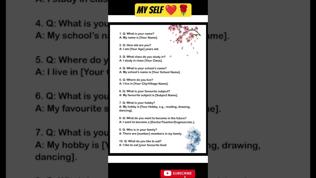 Self Introduction Questions and Answers in English | Interview & Students