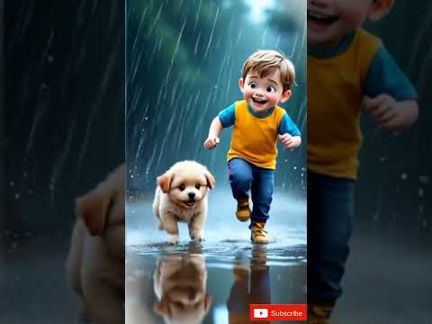 Little Kid & His Dog Make the Best Rain Day Memories 🌧️1. #YouTubeShorts#ViralShorts #RainyDayVibes