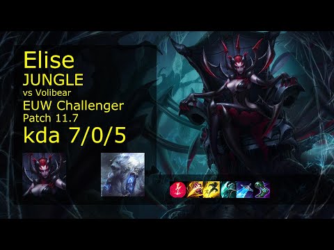 Elise vs Volibear Jungle - EUW Challenger 7/0/5 Patch 11.7 Gameplay