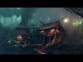 Lluvia En El Bosque Una Noche En Una Cabaña De Madera En El Árbol