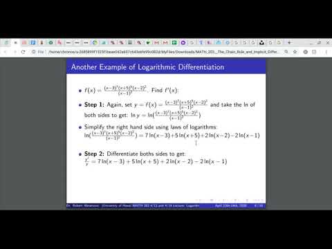 MATH 203 4/13 and 4/14 Lecture: Logarithmic Differentiation (4.6) and Antiderivatives (6.1)