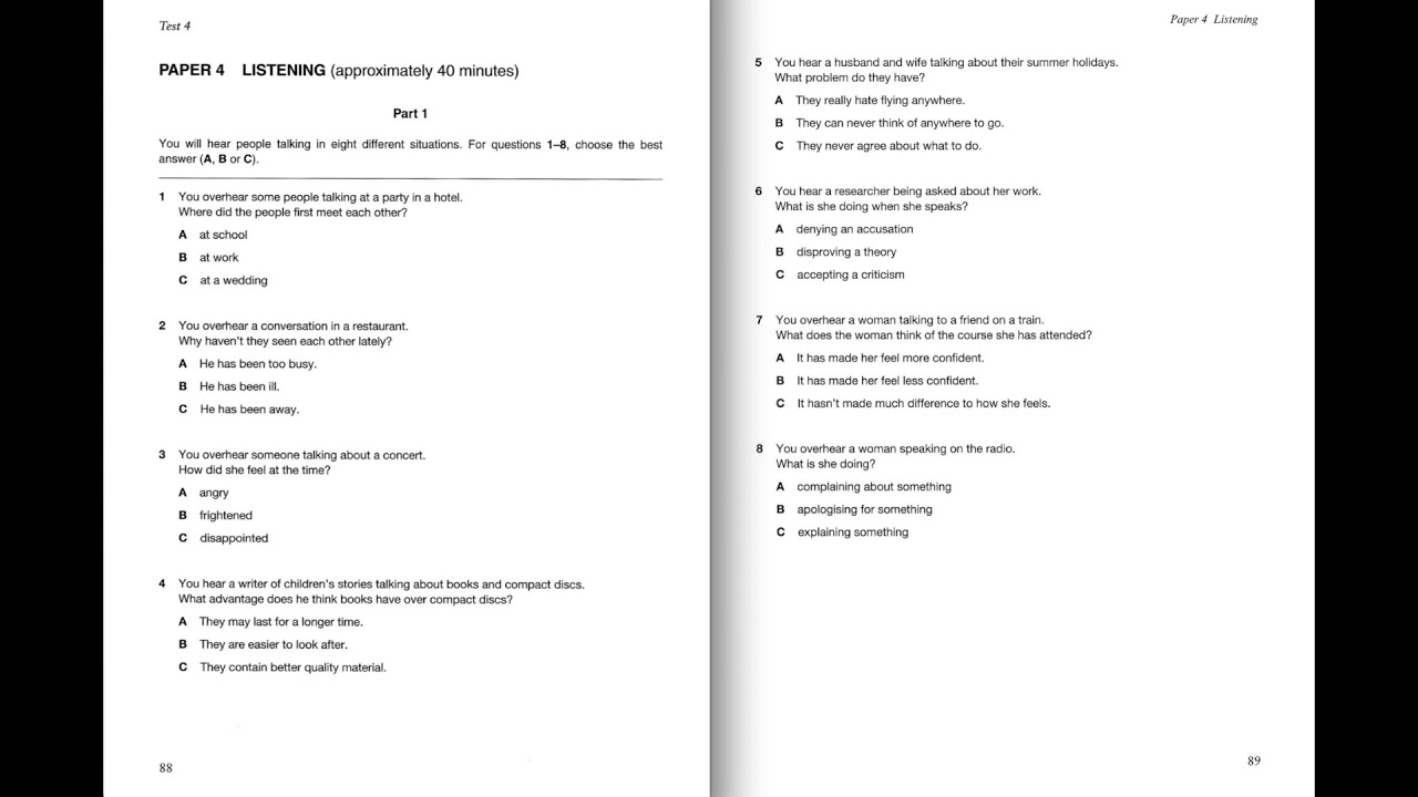 Listening B2, FCE 2, Test 4 Part 1