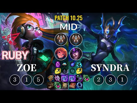 RW Ruby Zoe vs Syndra Mid - KR Patch 10.25