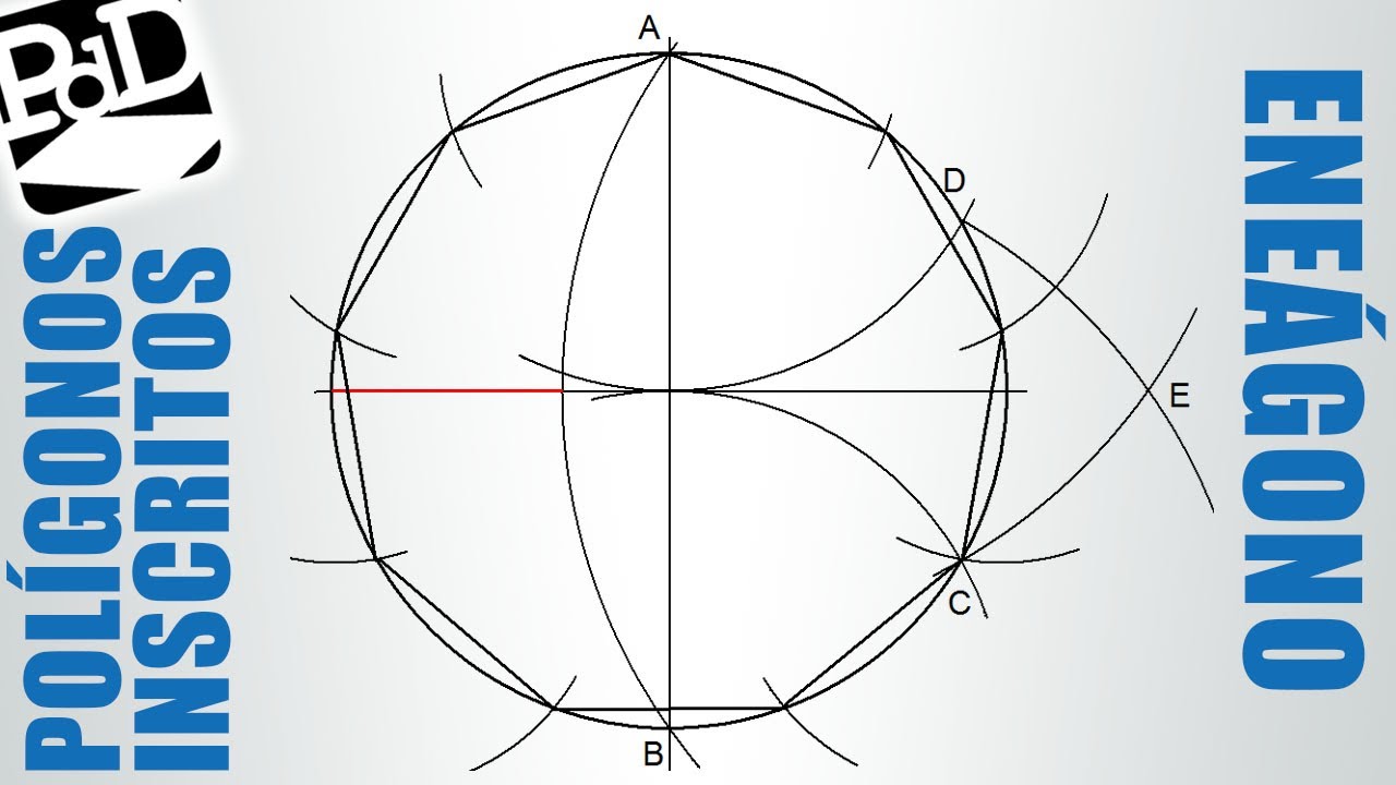 Eneágono inscrito en una circunferencias (Nonágono) - Polígonos inscritos.