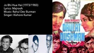 Download lagu 'Jo Bhi Hua Hai': Rahul Dev Burman for 'Paanch Dushman' (1973)/'Daulat Ke Dushman' (1983) mp3