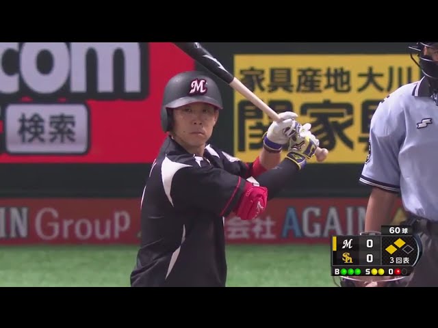【3回表】絶対勝つ!! マリーンズ・鈴木がセンターオーバーのタイムリー3ベースで先制点!! 2017/8/25 H-M