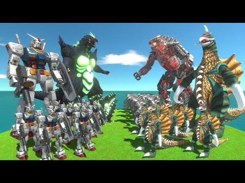 SUPER GODZILLA & GUNDAM RX-78 vs MECHAGODZILLA 2021 & GIGAN 1972 - Animal Revolt Battle Simulator