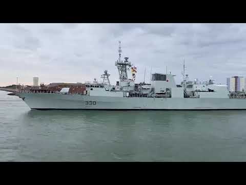 Canadian frigate HMCS Halifax sails from Portsmouth after brief visit