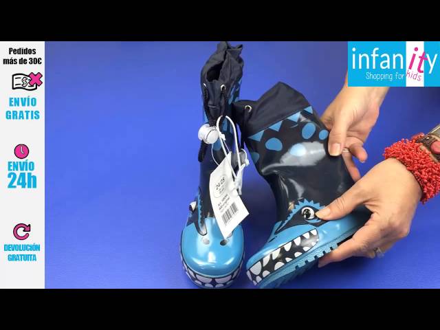 Vídeo relacionado con Botas de lluvia para niños, serie de dibujos animados, impermeables, suela antideslizante, uso al aire libre, patrón de dinosaurio, zapatos de agua unisex, Rosa con algodón, 13.5 UK Child