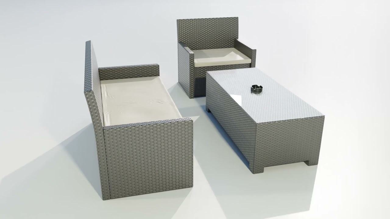 Polyrattan Outdoor Table and Armchairs 3D Model