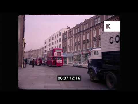 1960s London, Hampstead, West End Lane Traffic, Street Scenes, 35mm