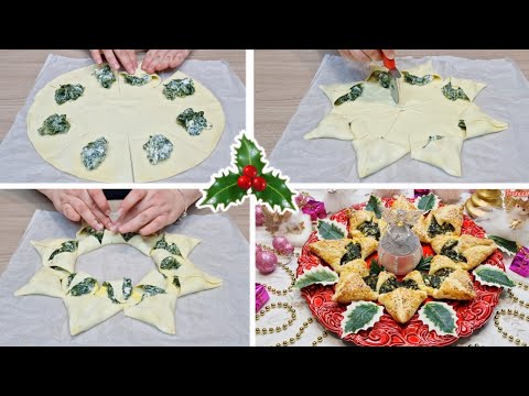 ANTIPASTO DI NATALE : GHIRLANDA NATALIZIA DI PASTA SFOGLIA RIPIENA CON RICOTTA E SPINACI FACILISSIMA