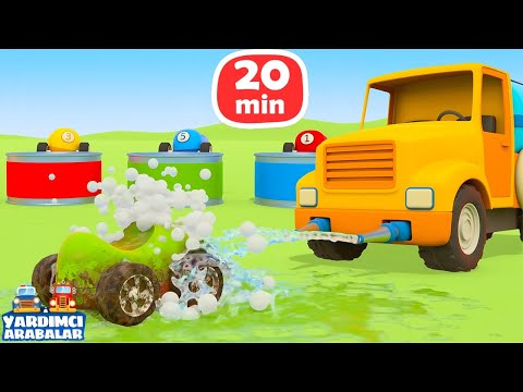 Yardımcı Arabalar - ÖZEL bölümler! Sıcak hava balonu - Römork - Yeşil araba! Eğitici çizgi film