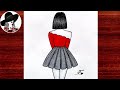 Very Easy Girl Drawing | Girl Drawing Step By Step | Easy Girl Backside Drawing