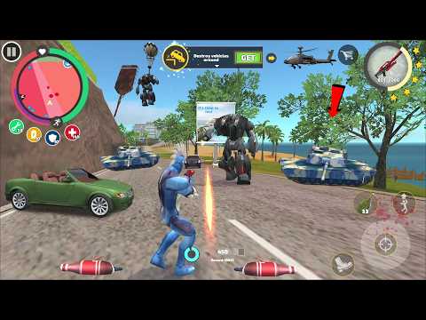 Rope Hero Vice Town (Rope Hero Fight Police Car Robot and Tank) Rope Hero Fight Shockwave Gun - HD