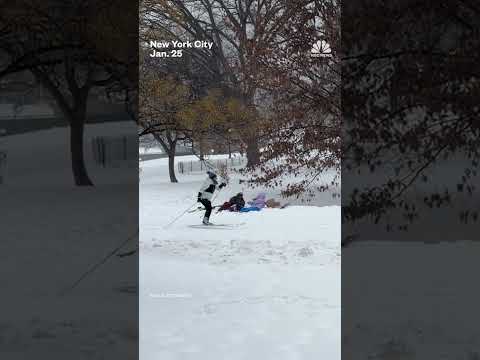 New Yorkers ski, snowshoe and sled in Central Park