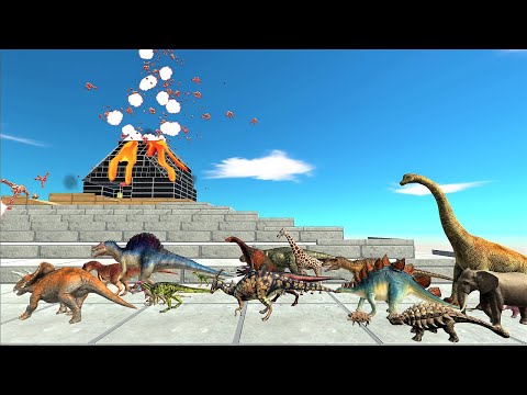 Animal vs. Dinosaur speed race. Volcano climbing course! | Animal Revolt Battle Simulator