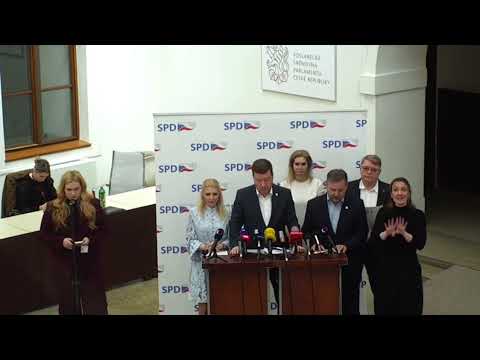 SPD tisková konference: Sněmovna šetří, tvrdší pravidla pro cizince a spor o očkování