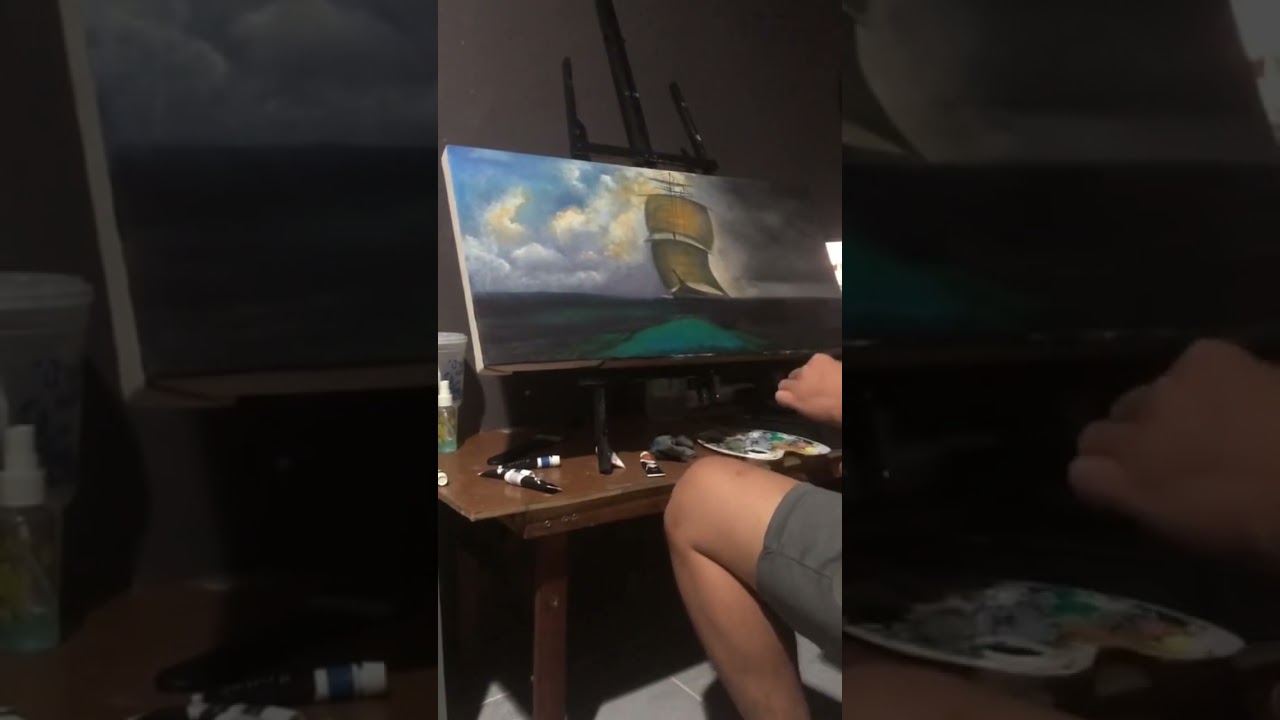 วาดภาพประกอบ - งานเขียนภาพวิวทิวทัศน์ บนเฟรมผ้าใบโดยใช้สีอะคลิลิค - 2