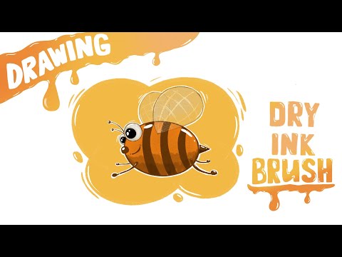 How to Draw a Funny Bee with Dry Ink Brush. Art with Procreate and Apple Pencil on iPad Pro.