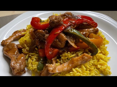 EASY CHICKEN STIR FRY SERVED WITH SIMPLE CURRIED RICE | CHICKEN WITH RICE RECIPE | CHICKEN RECIPE