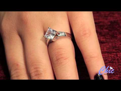 Modern Engagement ring set with High Quality princess cut in 14k white gold- item #6502