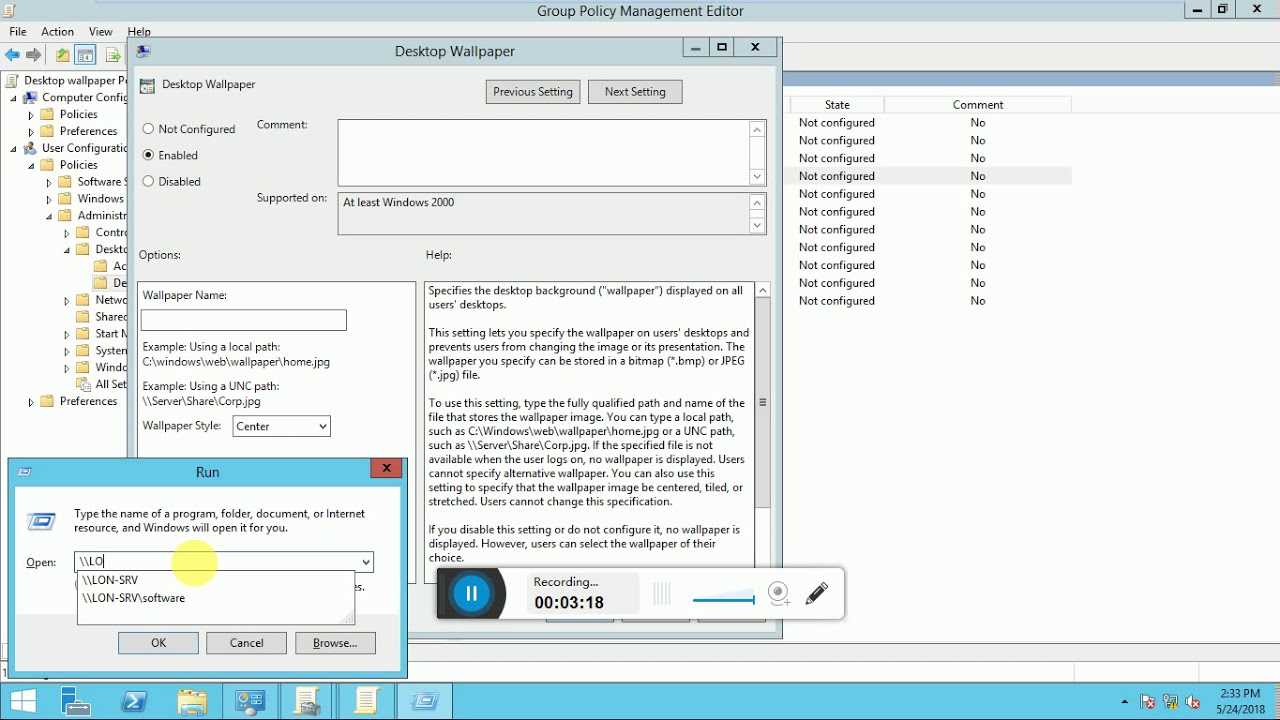 How to set desktop wallpaper through group policy in server 2012