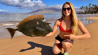 Surf, Donuts & Spearfishing off the Beach {Catch & Cook Unicorn Fish} Hawaii