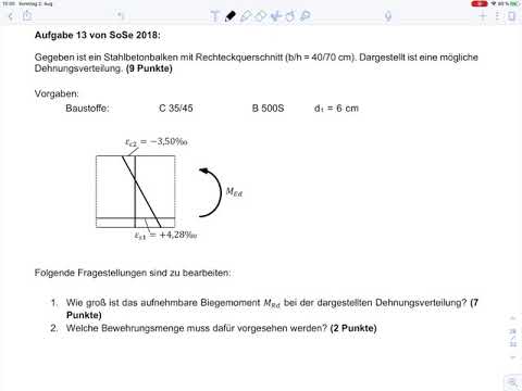 Biegebewehrung für gegebene Dehnungsverteilung – Rep. Massivbau 1 (Klausur SoSe 18 Aufg. 13)